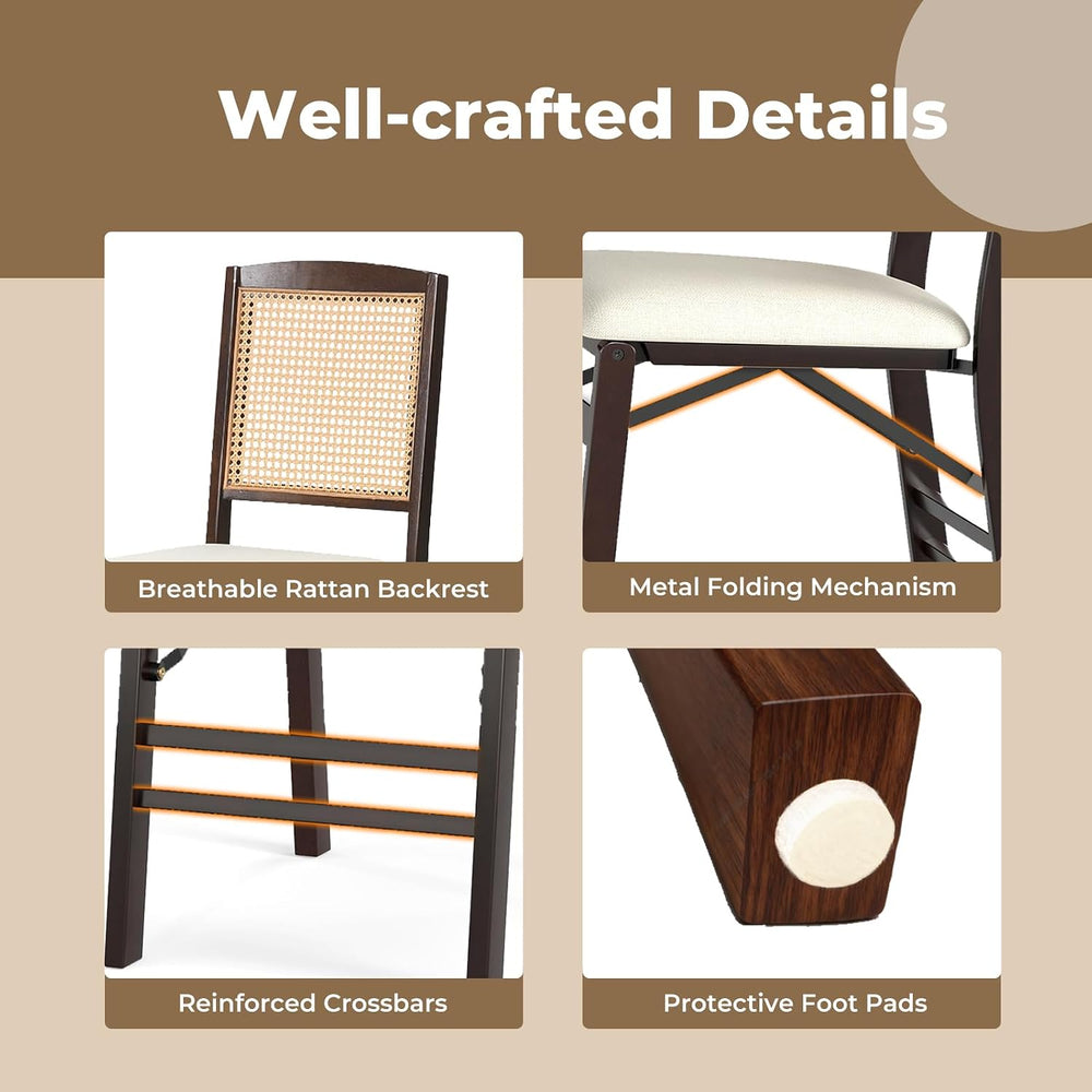 GOFLAME Folding Dining Chairs Set of 4, Linen Fabric Upholstered Kitchen Chai...