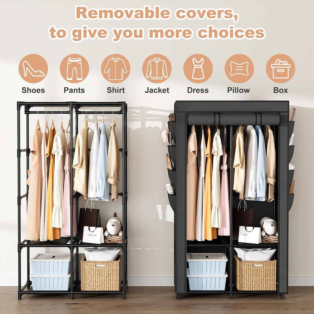 Portable Closet for Hanging Clothes, Portable Wardrobe Closet with Cover, 4 S...