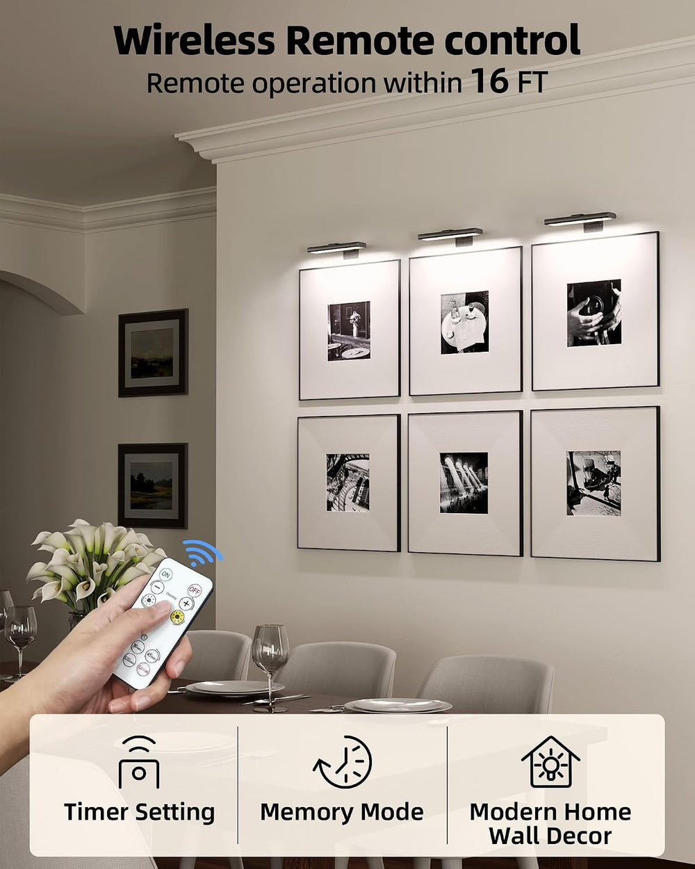EZVALO Picture Light for Wall, Rechargeable 2400mAh Lights Wireless with IR R...