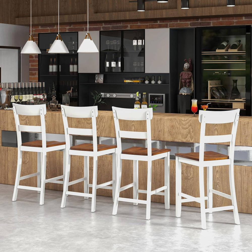 GIANTEX Wooden Bar Stools Counter Height Set of 2, 24.5" Farmhouse Wood ...