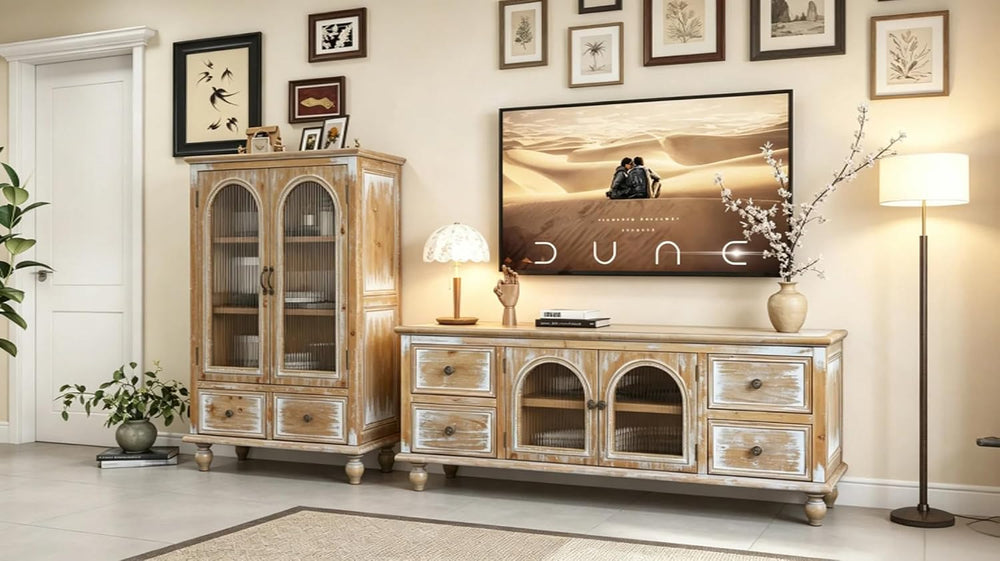 LKTART 60" Solid Wood TV Stand,Entertainment Center with Storage Drawers
