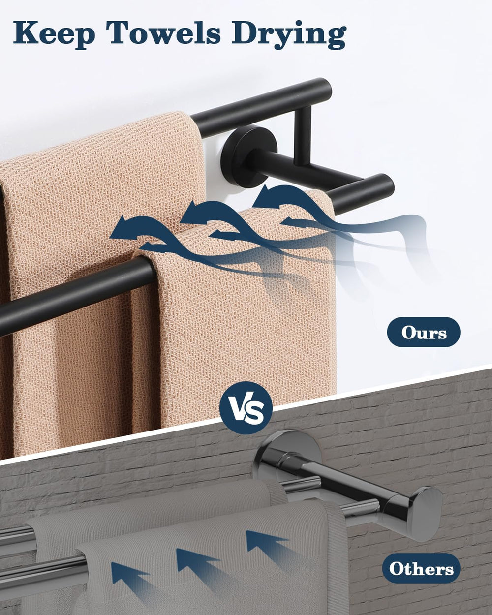 Alise Double Towel Bar Black,16" Towel Racks for Bathroom Wall Mounted