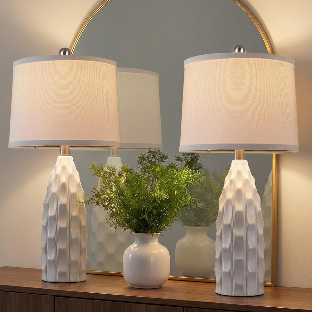 WIHTU 24'' Modern Ceramic Table Lamps Set of 2, White Lamps for Bedroom
