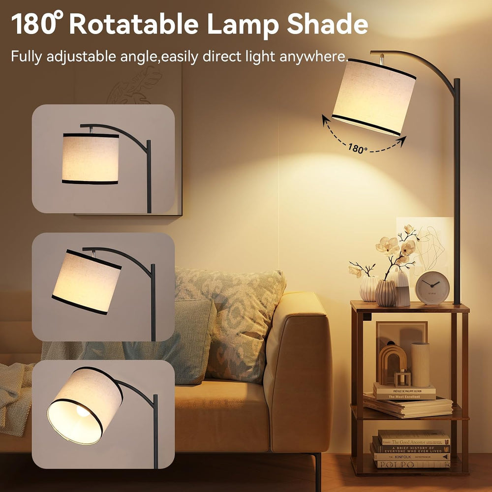 SUNMORY Floor Lamp with Table Shelves, End Side Table for Living Room