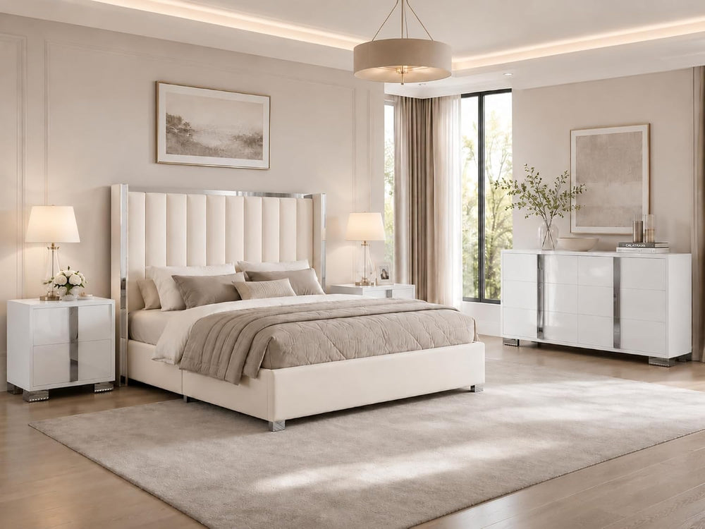 AMERLIFE 4 Piece Bedroom Furniture Set, Upholstered King Size Bed Frame with ...