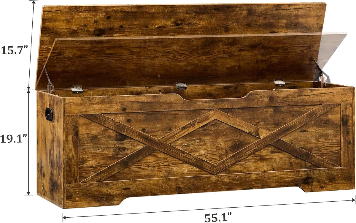 55.1" Storage Bench Extra Large,Blanket Storage with 2 Safety Hinges