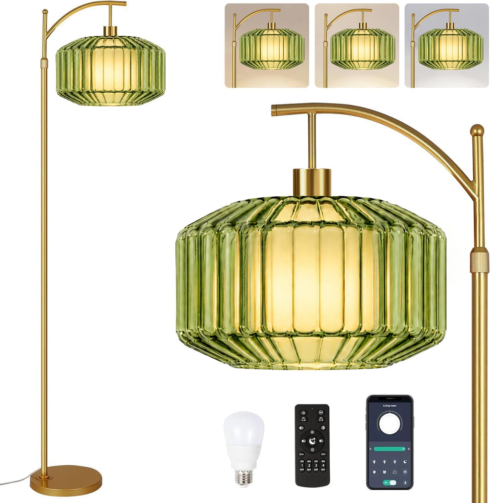 AHDWDW Glass Floor Lamp for Living Room Bedroom,Gold Dimmable Standing Lamp w...