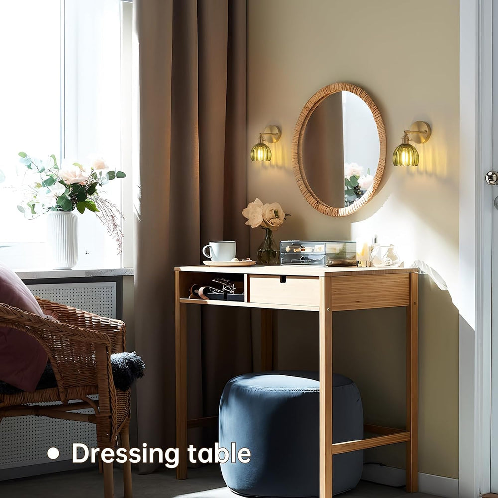 Shenmoyl Vintage Wall Sconces with Green Tulip Glass Lampshade 180 Degree Adj...