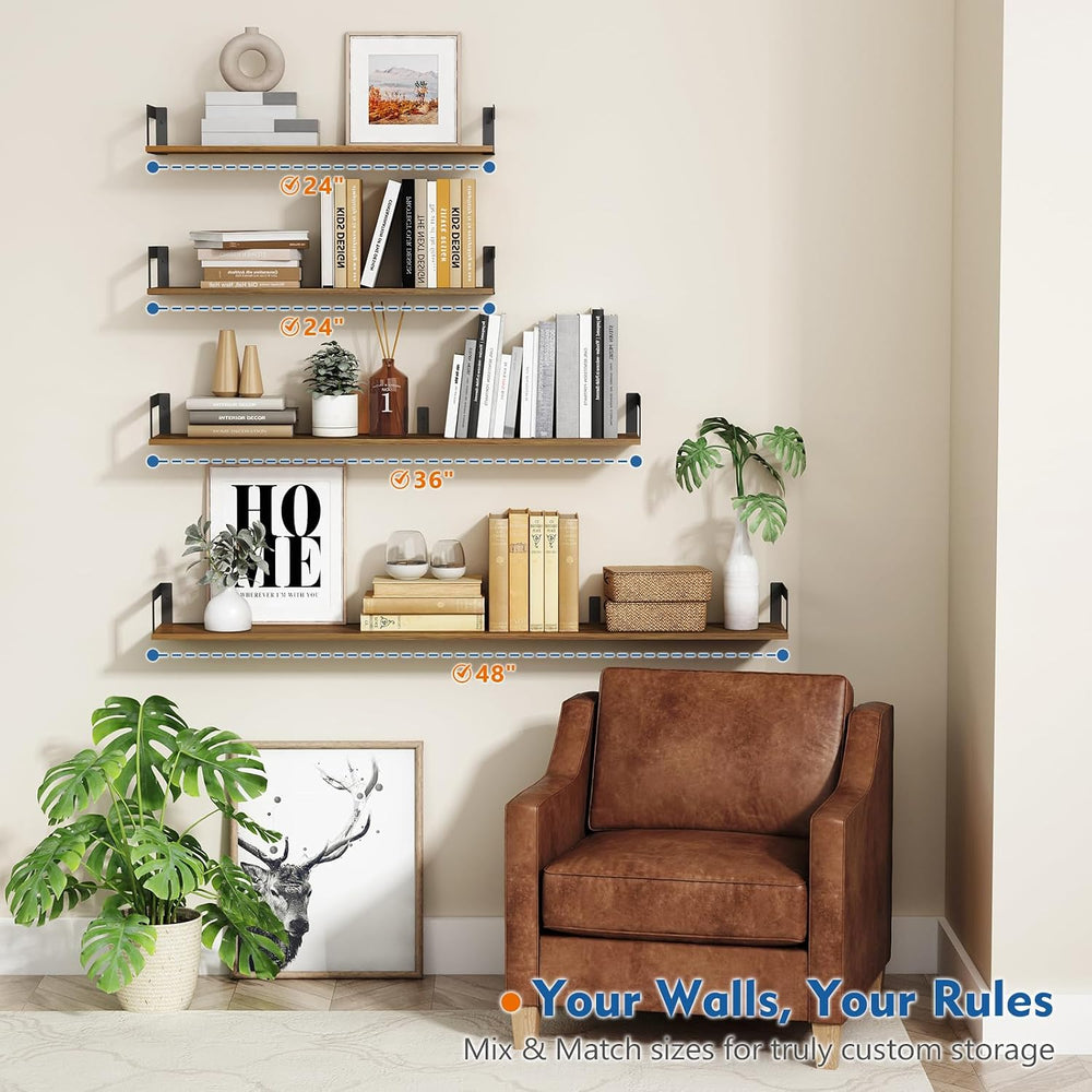 Harwaya Large Floating Shelves for Wall 48 Inches Long Set of 3, Rustic Wood ...