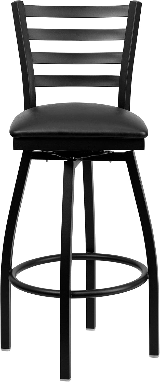 Flash Furniture 2 Pack HERCULES Series Black Ladder Back Swivel Metal Barstoo...