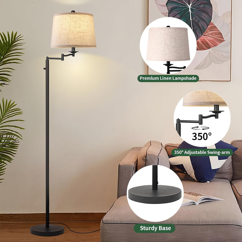 Ruiever Dimmer LED Floor Lamp,Tall Standing Lamp with Swing Arm,Black Lamp wi...