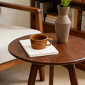 Walnut Small Round Side Table, Solid Oak Wood End Table with 3-Leg Design for Living Room, Bedroom & Office – Walnut Finish, Space-Saving Accent Table