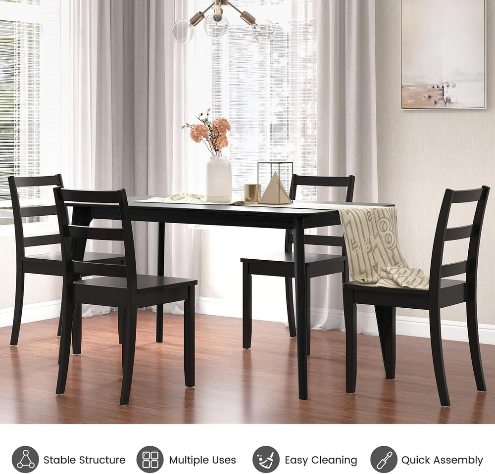 COSTWAY Dining Chairs Set of 4, Mid-Century Modern Wooden Chairs, Black