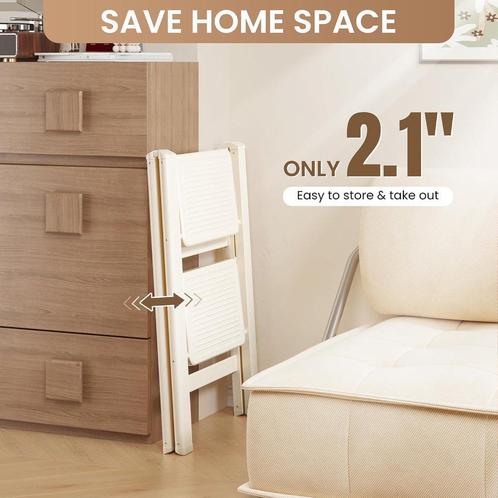2 Step Ladder, Foldable Step Stool with Wide Anti-Slip Pedal