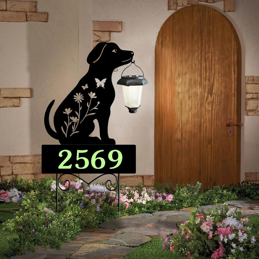 Solar House Numbers for Outside,Metal Dog Address Signs for Houses Yard