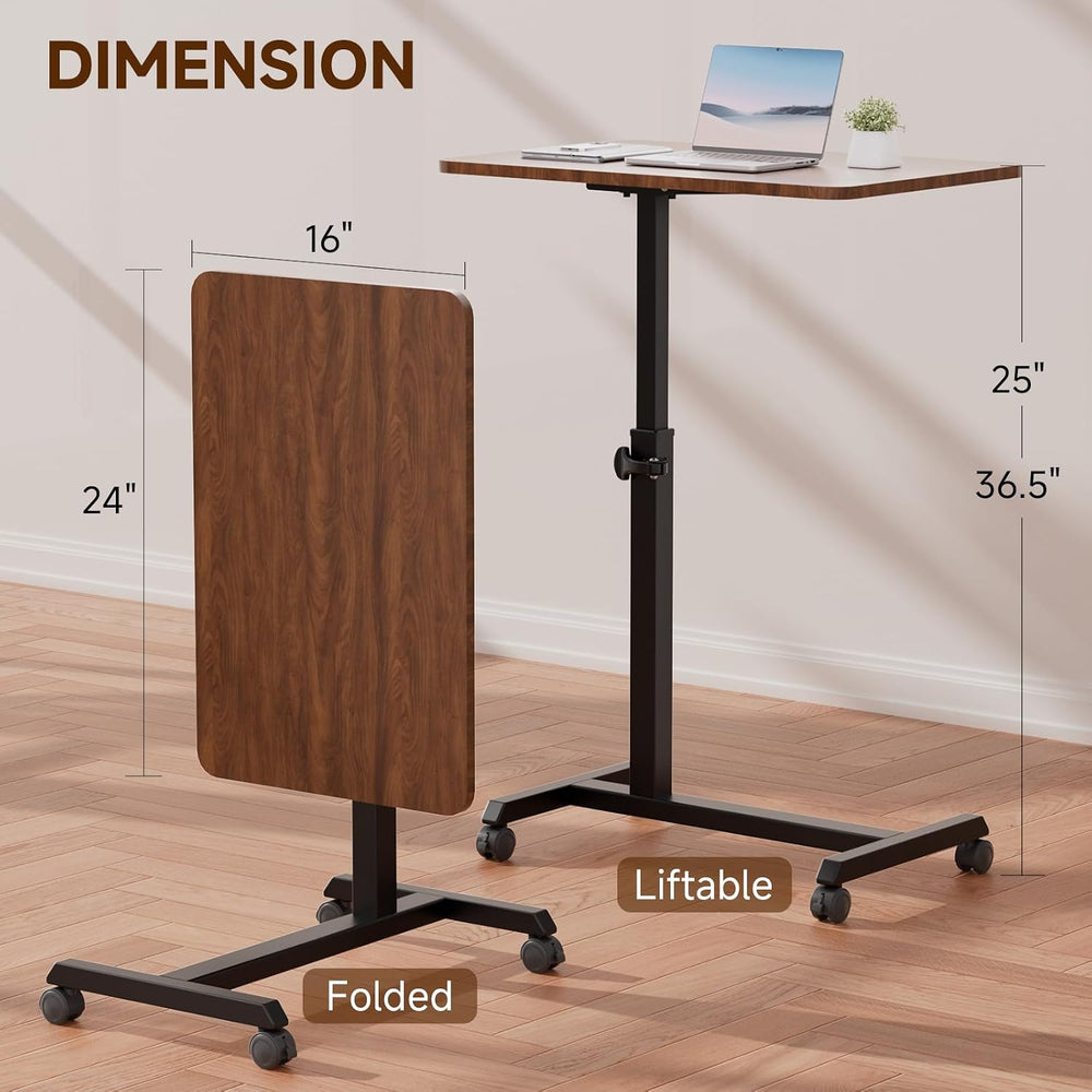 GTPLAYER Small Standing Desk, 24 Inches Foldable Mobile Rolling Laptop PC Tab...