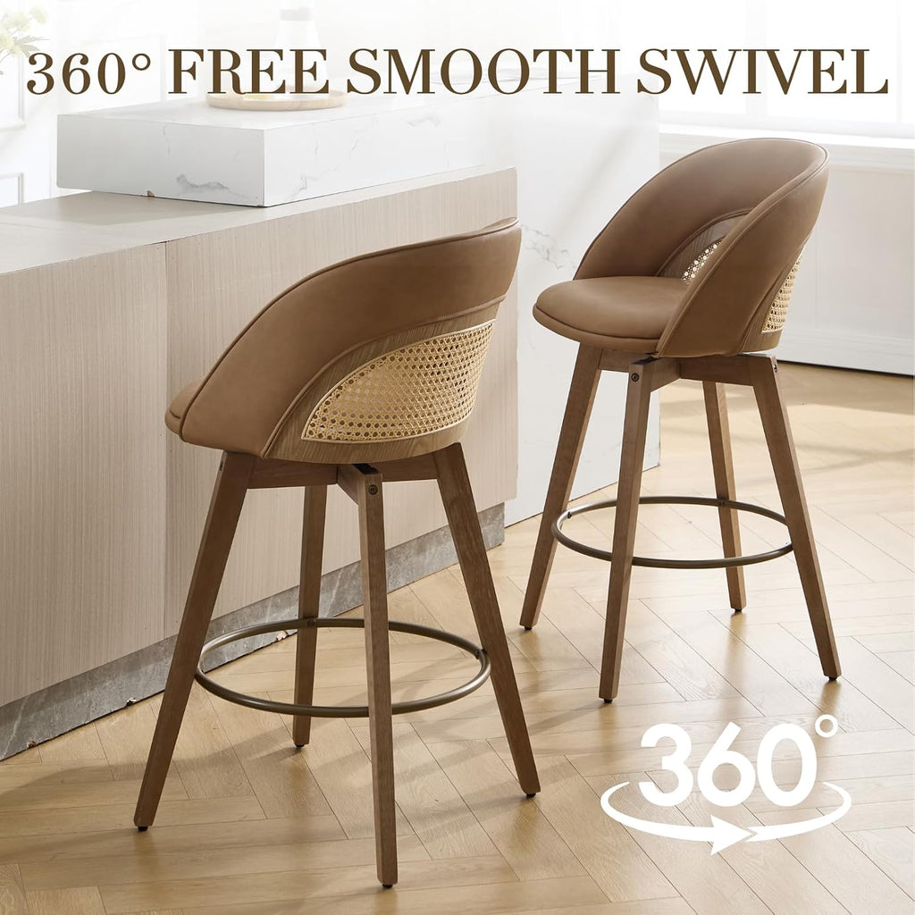 CIMOTA Swivel Counter Stools Set of 2, 26" Rattan Bar Stools, Brown