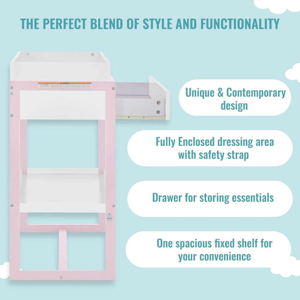 Dream On Me Arlo Changing Table with Pad & Safety Strap - Blush Pink