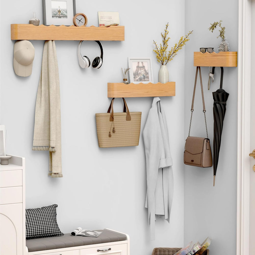 Coat Rack Wall Mount with Hidden Hooks, Wall Hooks with Shelf, Wall Key Holde...