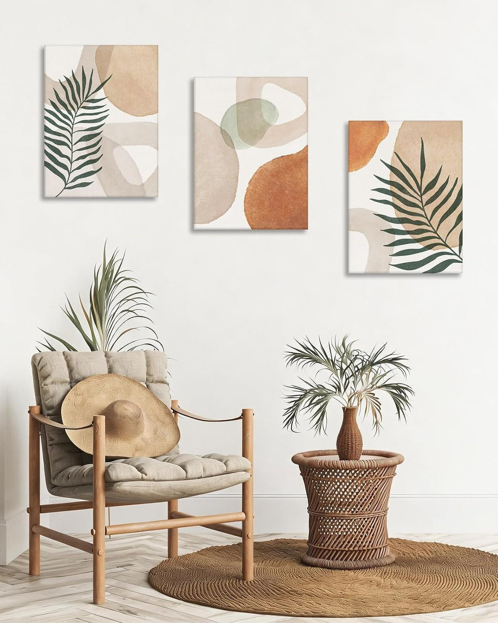 HesenDot Abstract Botanical Wall Art Set of 3, 40x60CM Neutral Plant Framed C...