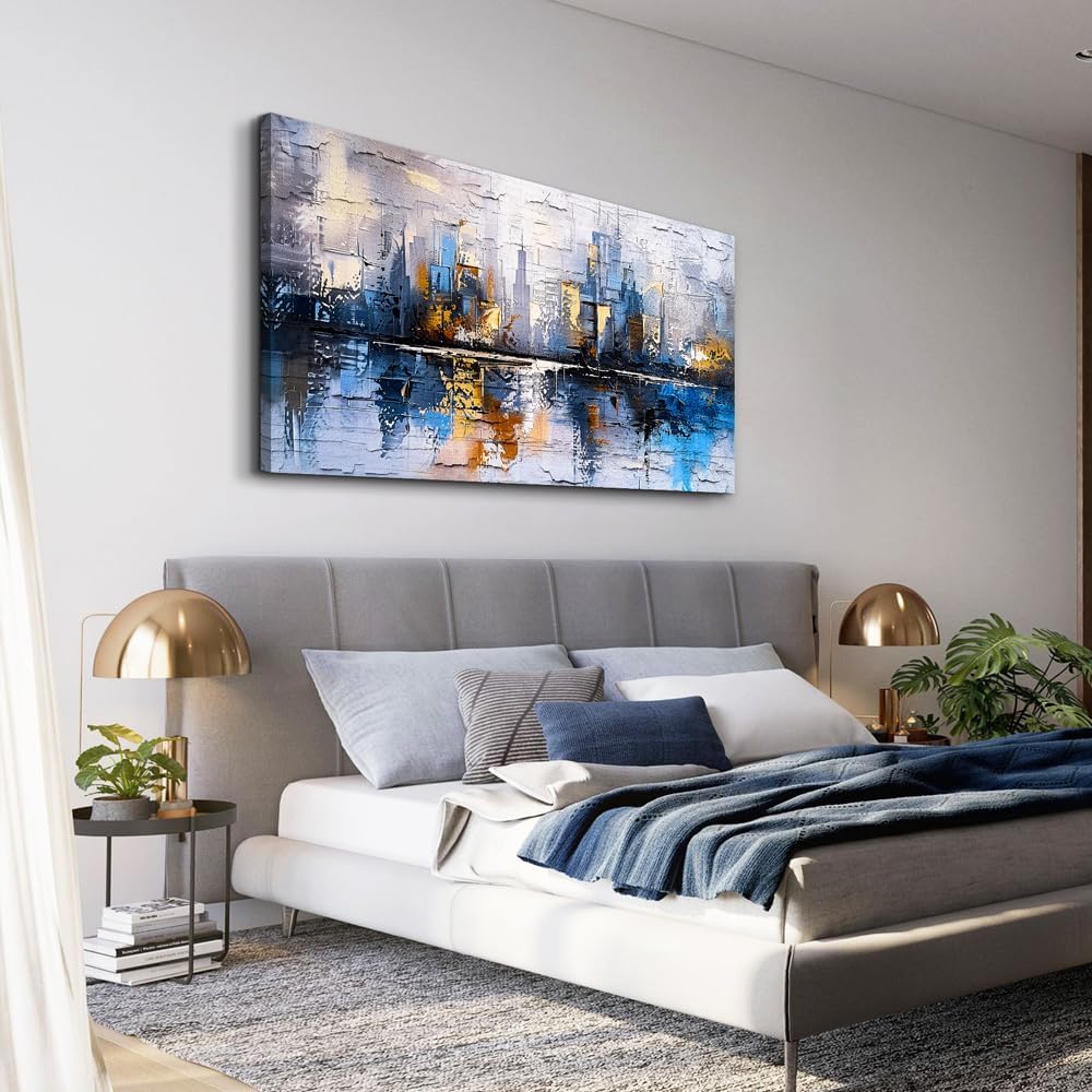 KELIYUAN Abstract Canvas Wall Art Painting Yellow Blue Mural Abstract Wall De...