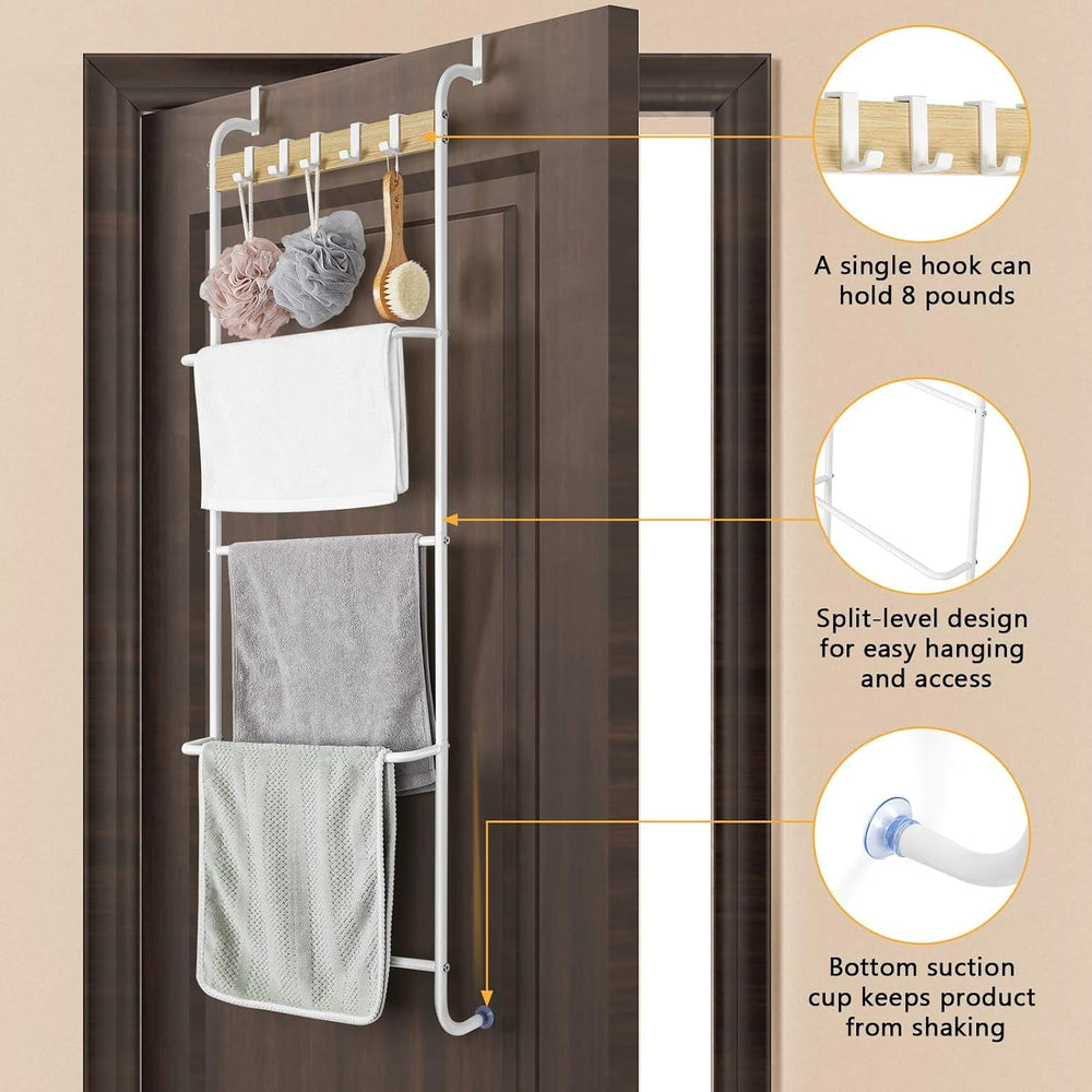 BTY Over The Door Towel Rack 5 Tier Towel Door Hanger for Bathroom Over The D...