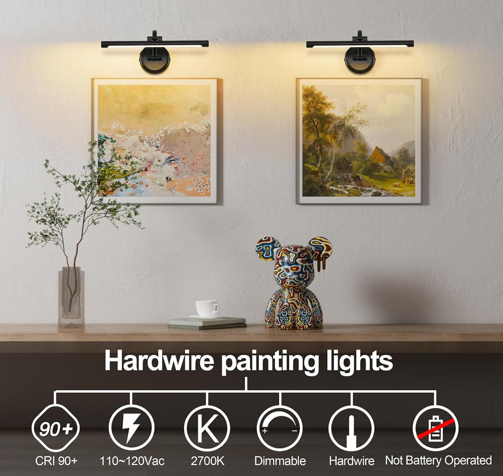 Tassuowell Hardwired Picture Ligh (Black Hardwired, 15.75 inch Dimmable)