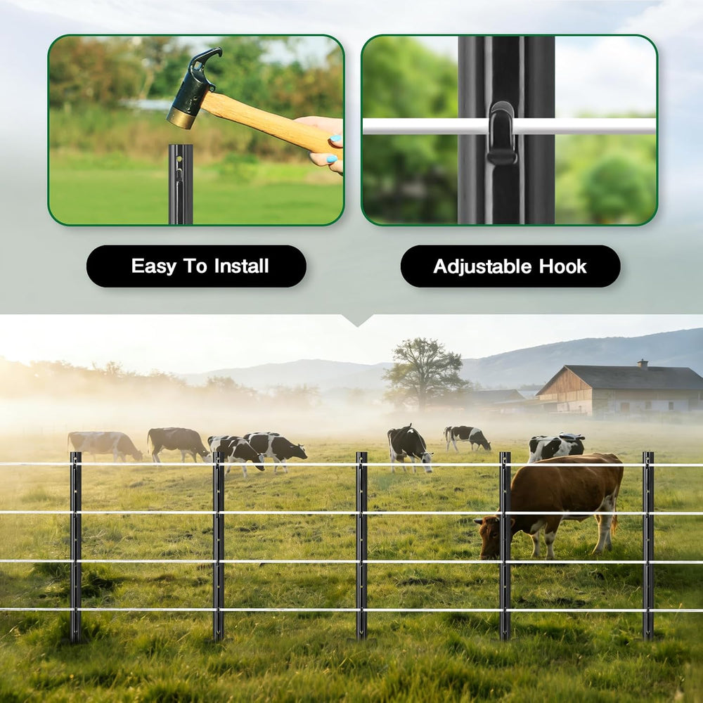 Gtongoko 10 Pack 4FT Heavy Duty Metal Fence Posts, Black U Channel No Dig Fen...