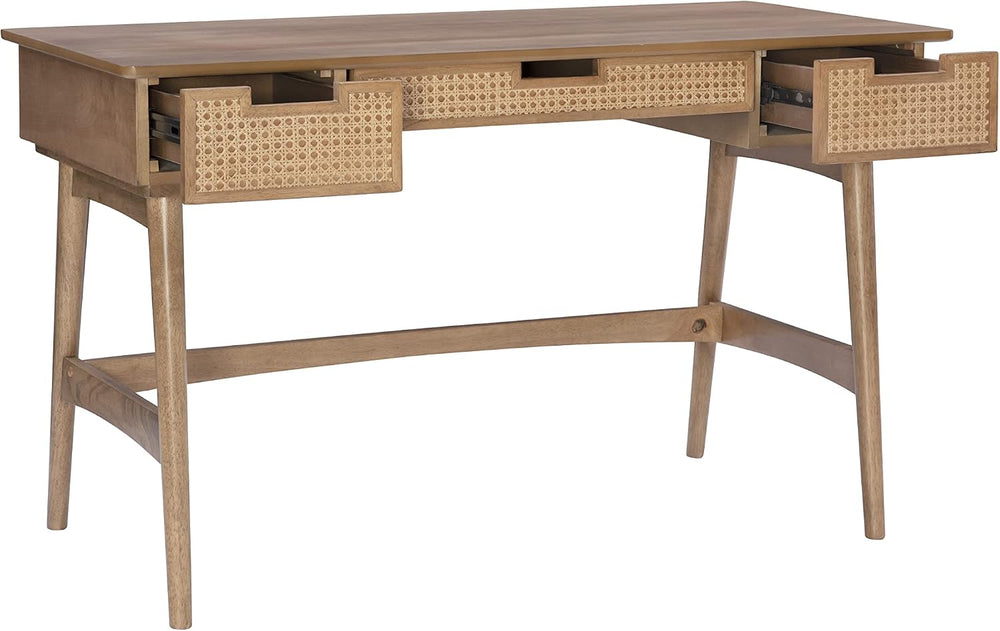 Dutton Natural Wood and Rattan Desk by Linon