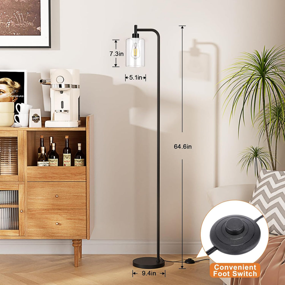 Ziisee Industrial Floor Lamp with Glass Shade - Black, LED Bulbs, Foot Pedal ...