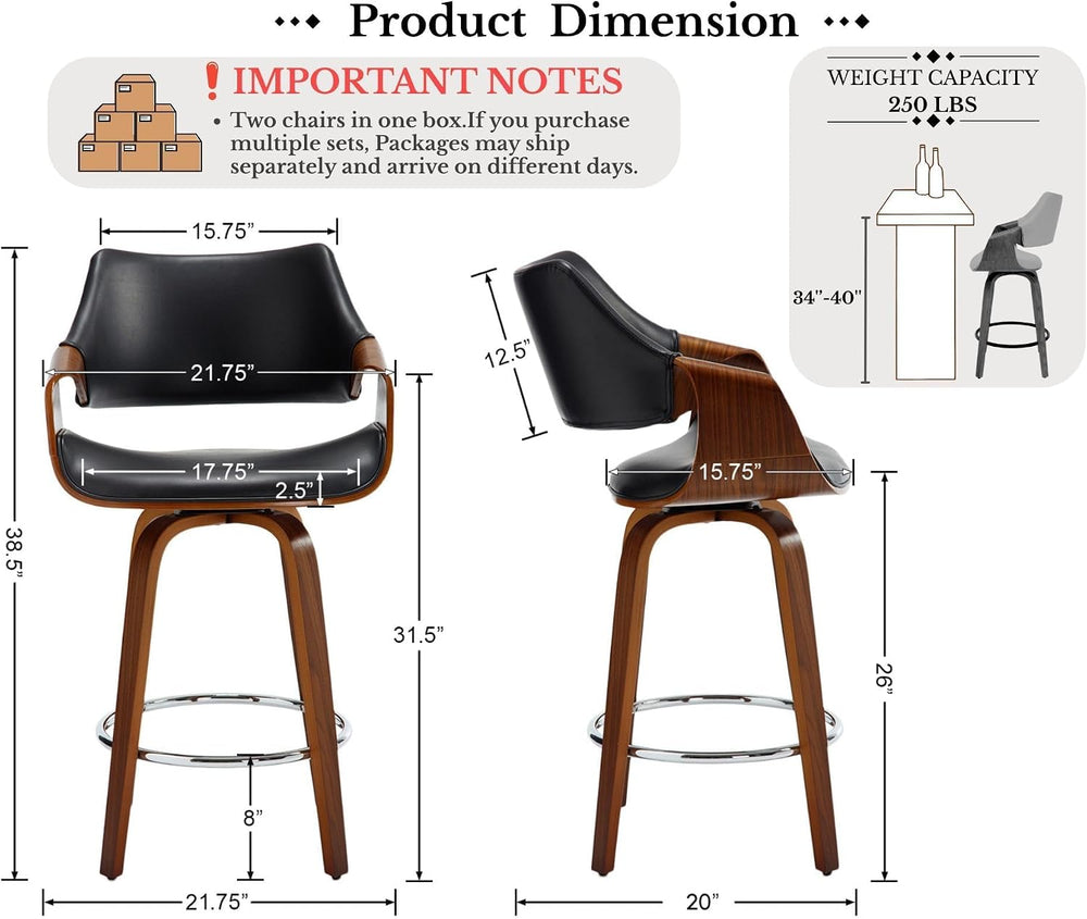 HNY 26'' Modern Barrel Swivel Counter Stools Counter Height Swivel Ba...