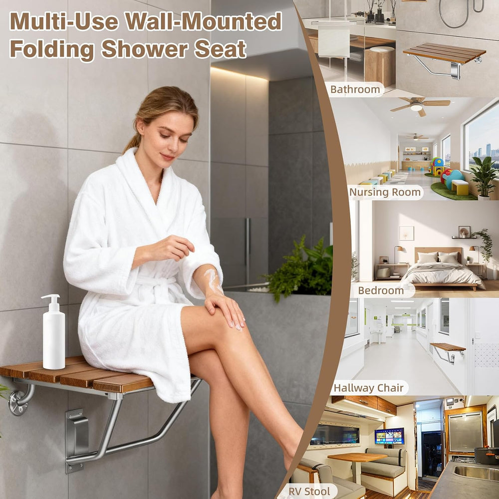 20'' Folding Shower Seat Wall Mounted, 500lb Load Capacity, Space-Saving