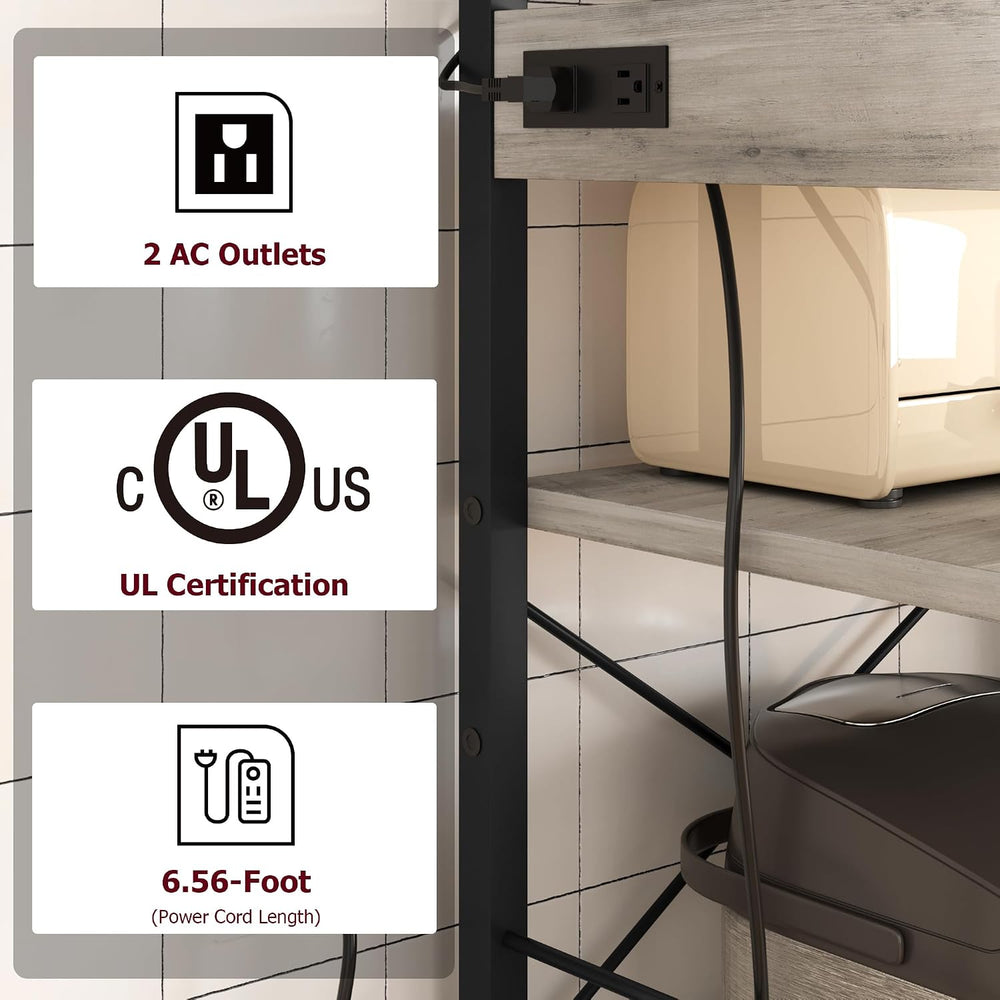 IDEALHOUSE Bakers Rack with Power Outlet, Coffee Bar with Wire Drawer, Indust...