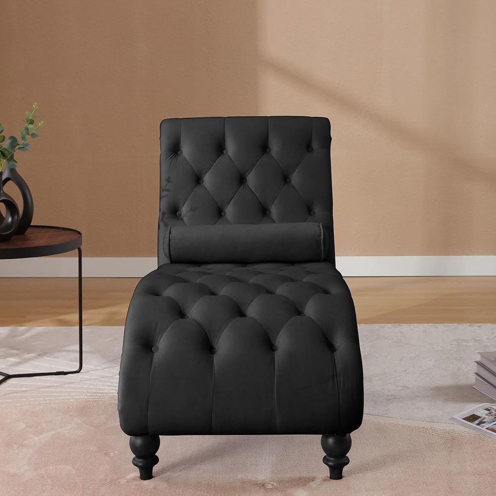 Modern Velvet Chaise Lounge Indoor with Nailhead Trim, Button-Tufted Armless ...