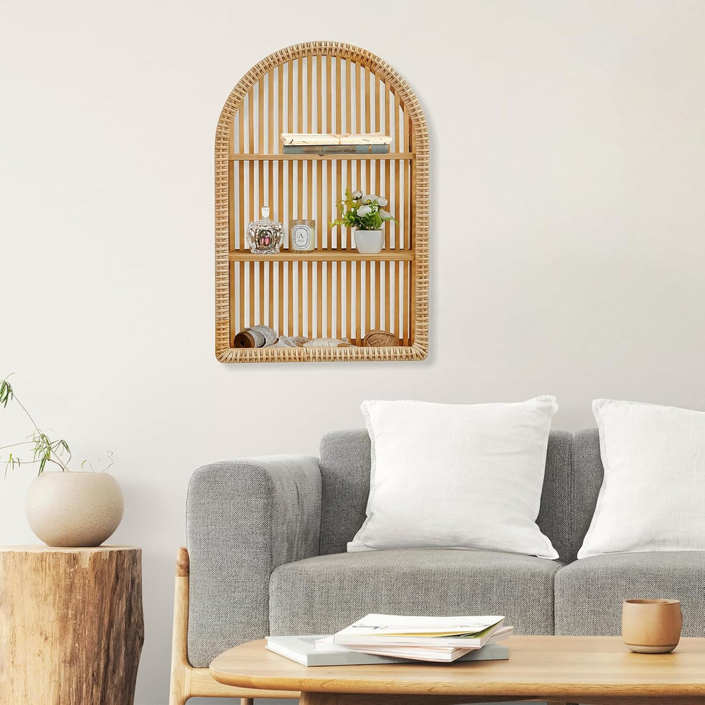3 Tier Arched Rattan Wall Shelf