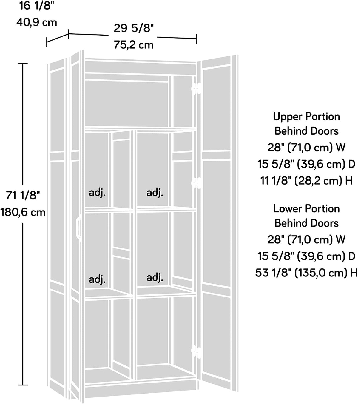 Sauder Storage Cabinet/ Pantry cabinets, 29.61 " x D: 16.02 " x H: 71.50", Cinnamon Cherry finish