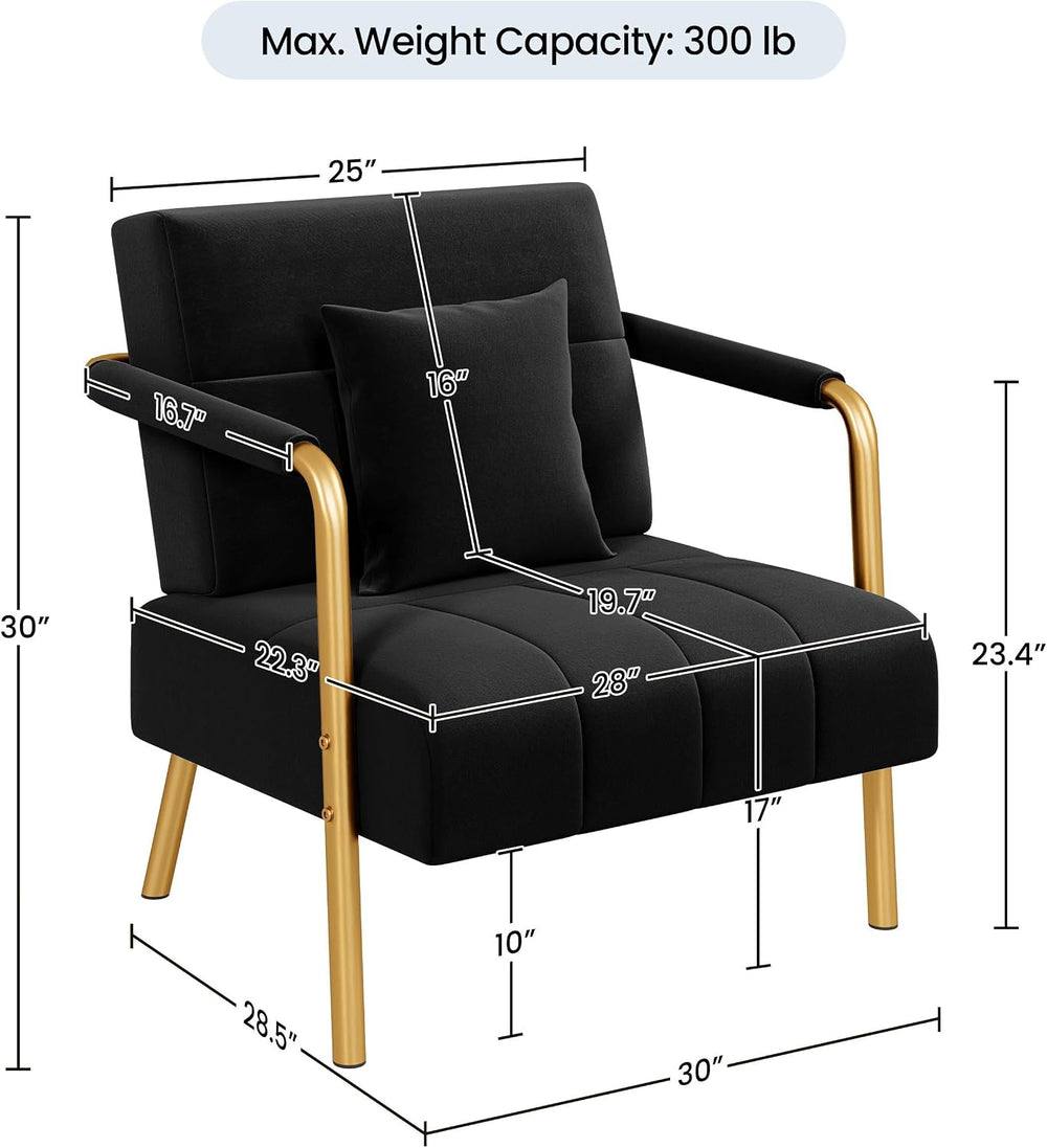 Yaheetech 30" Velvet Sofa Chair Accent Sofa with Gold Metal Leg, Black