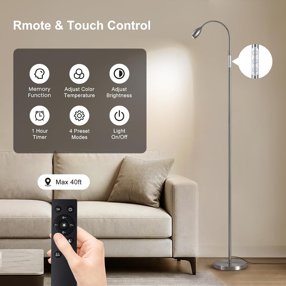 72" Reading Floor Lamp,Gooseneck LED Lamp with Zoomable Spotlight,Nickel