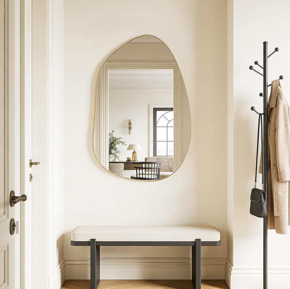 Irregular Asymmetrical Wall Mirror, 32x24 Inch Gold Mirror for Bathroom
