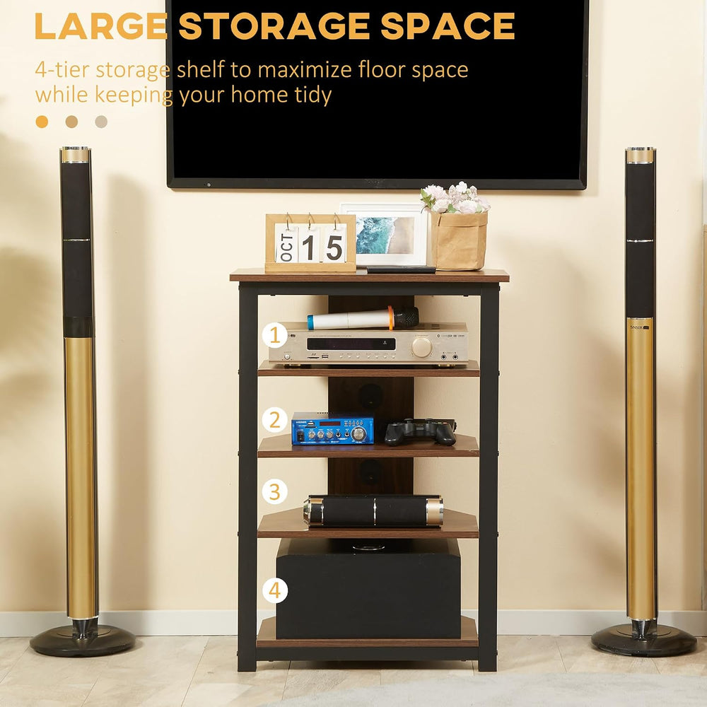 HOMCOM Media Stand with 4-Tier Audio Rack, AV Media Corner Shelf, Brown
