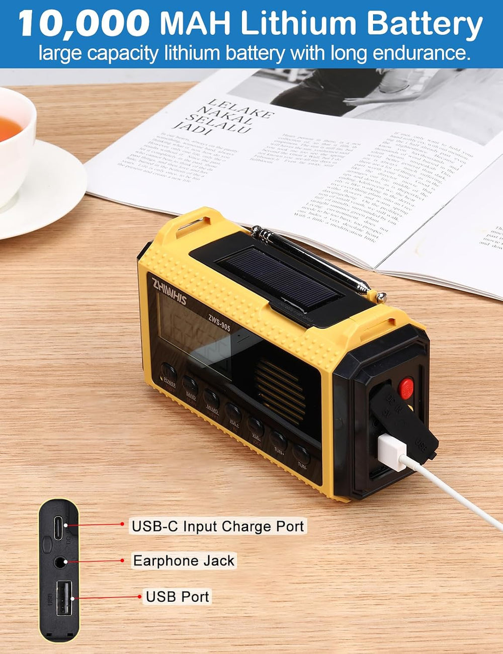 ZHIWHIS Emergency Radio with Auto NOAA Alerts, 10000mAh AM FM SW Weather Radi...