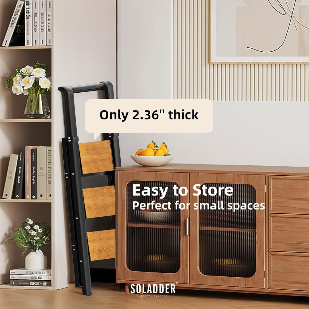 SOLADDER Folding 3 Step Ladder with Handrails,Foldable Step Stool
