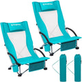 KingCamp Low Beach Chairs 2 Pack, Folding Portable Chair for Adults lightweight Extra Wide Ergonomic High Back Seat 300lbs Heavy Duty Oversized Gear with Carry Bag for Outdoor Lawn Camping Picnic