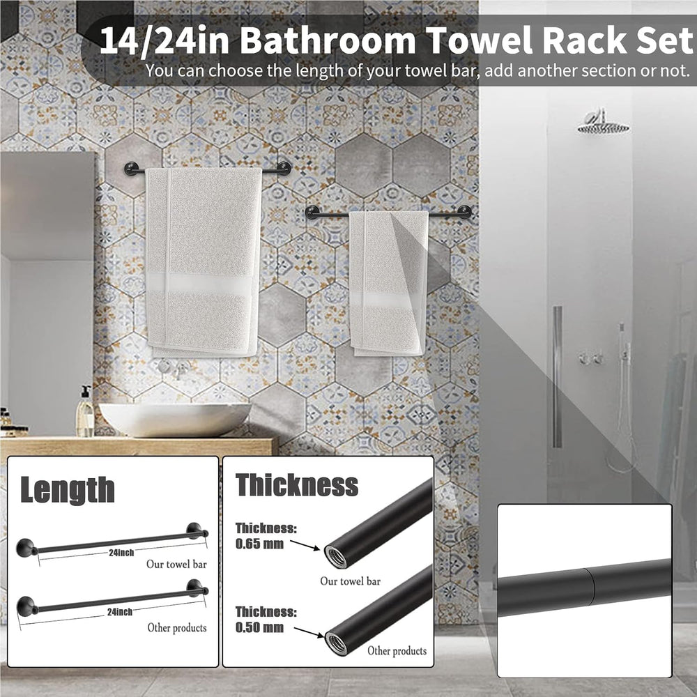 Newfun 8-Pieces 24 Inch Matte Black Bathroom Hardware Set
