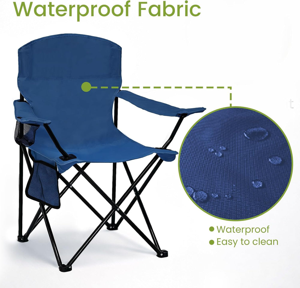 Camping Chair 2 Pack Portable Folding Chair, Supports 300lbs, Navy Blue