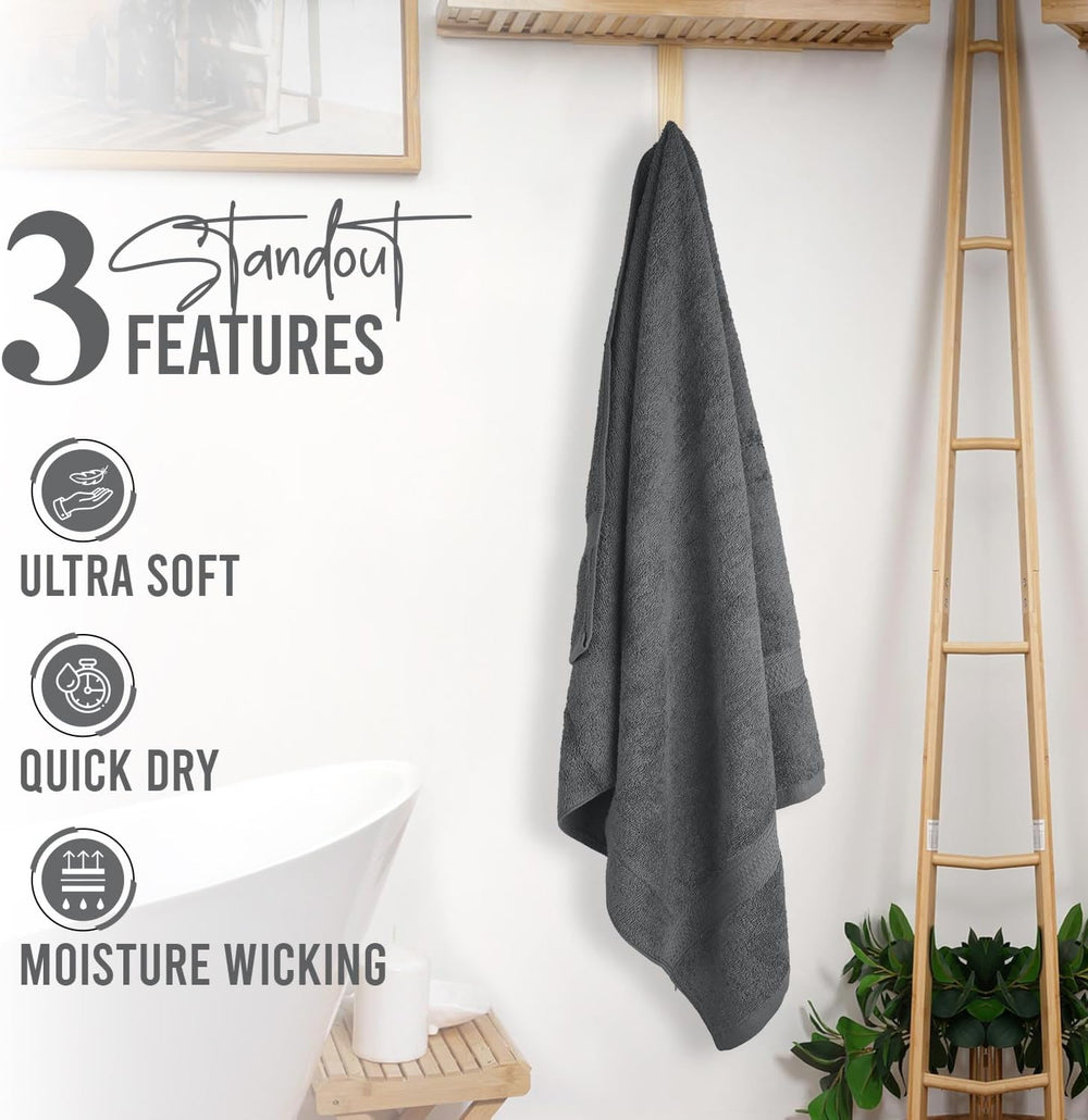 RIVERSIDE 4 Pack Luxury Large Bath Towels, 27x54 Inches, 600 GSM, Gray