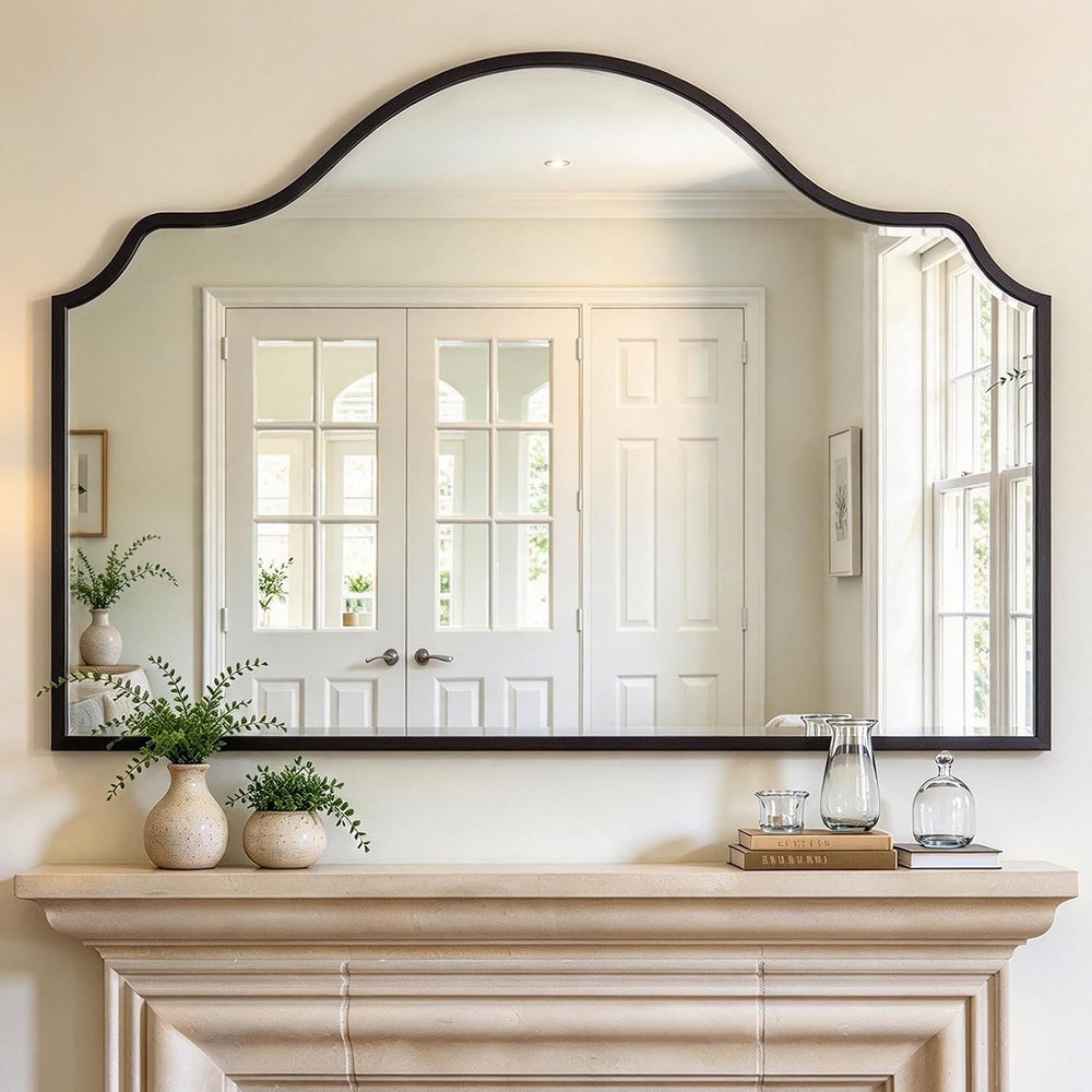 Chende Wide Arched Mirror, Large Black Scalloped Mirrors 47'' x 32...