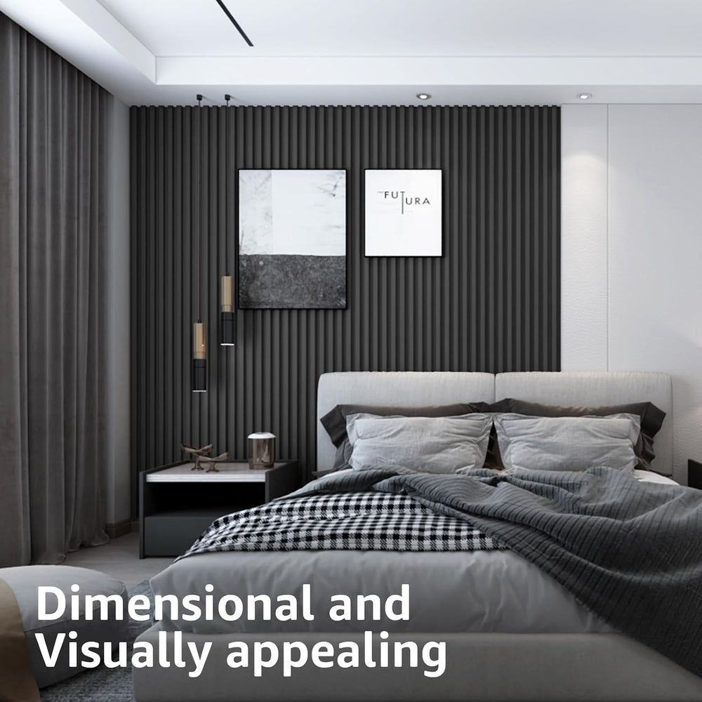 Art3d 96 x 6 Inch WPC Wood Diffuser Slat Wall Panel, 8-Pack, Matte Black