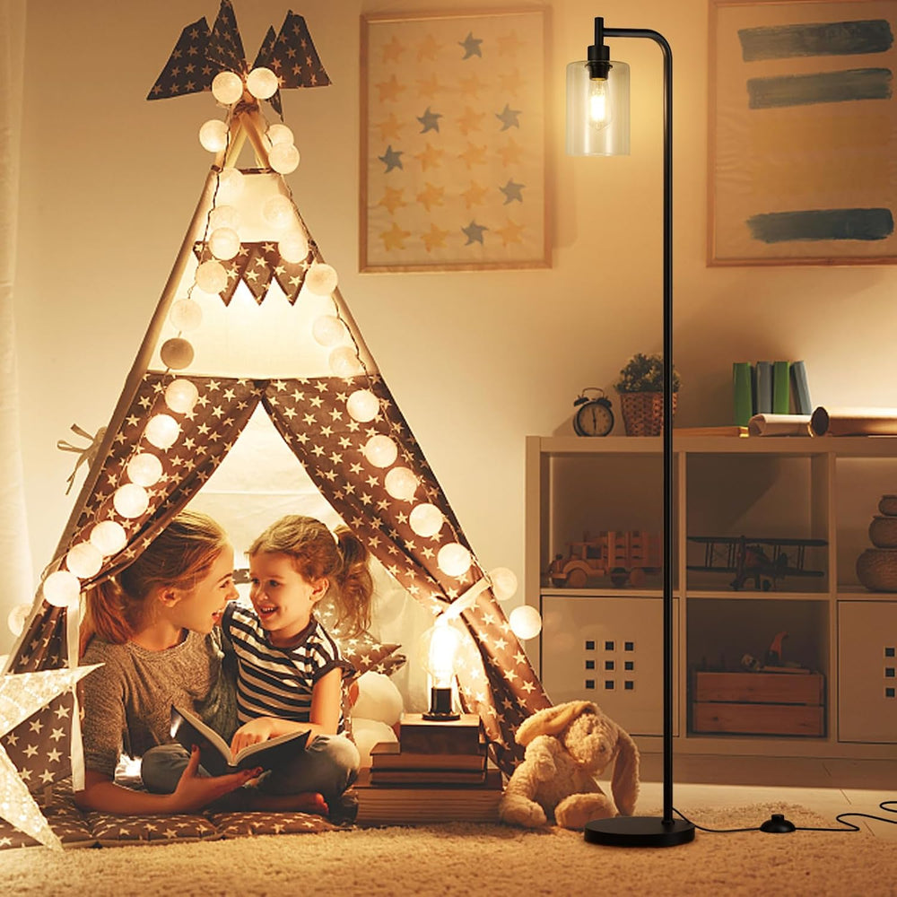 Ziisee Industrial Floor Lamp with Glass Shade - Black, LED Bulbs, Foot Pedal ...