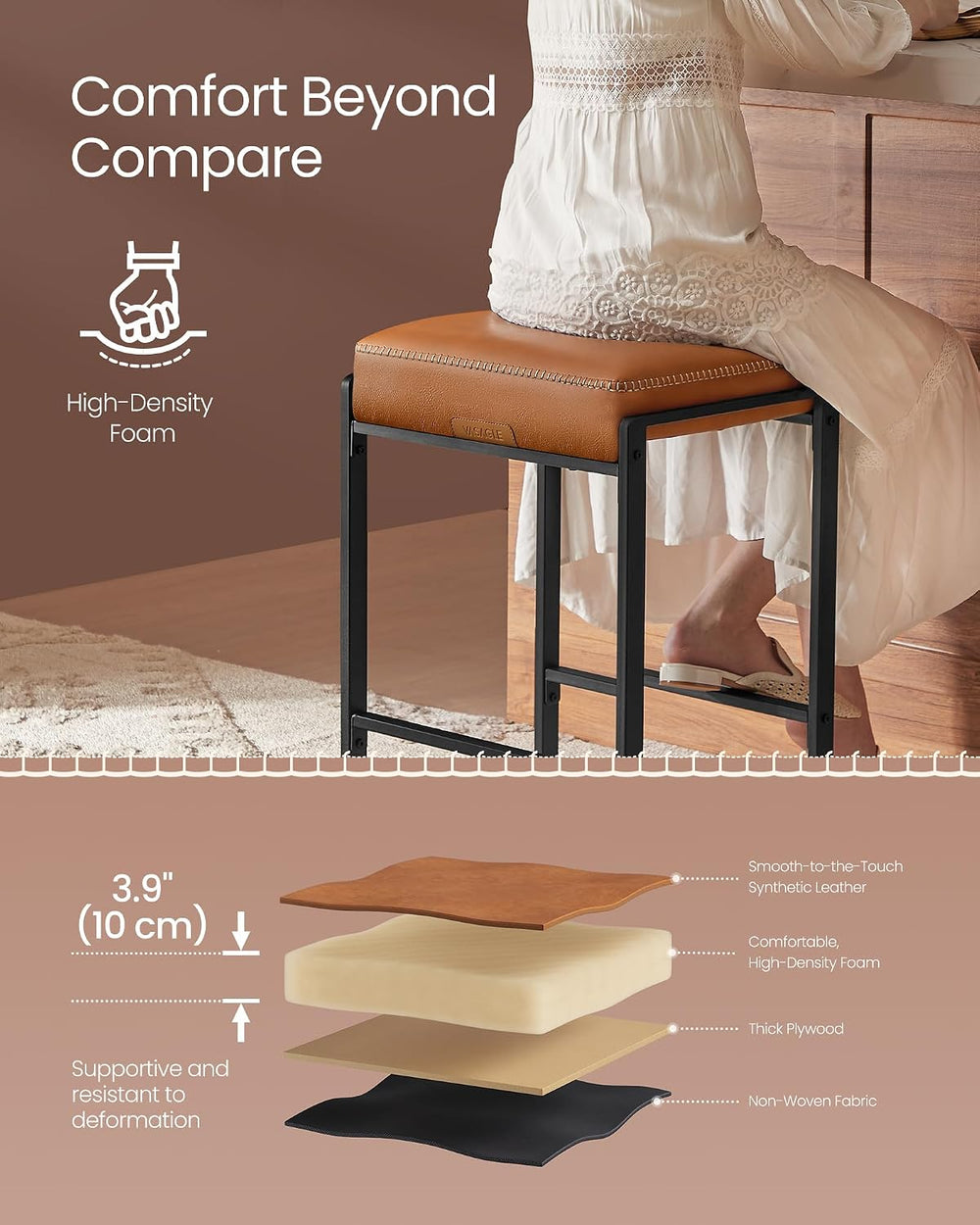 VASAGLE Bar Stools Set of 3, Counter Height, PU Leather, 26-Inch